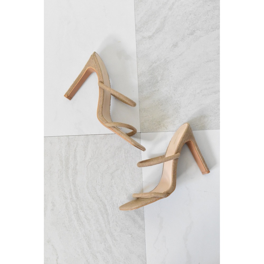 PrettyLittleThing Heeled Sandals Women Size 8 Tan Modern Square Toe Block Heel